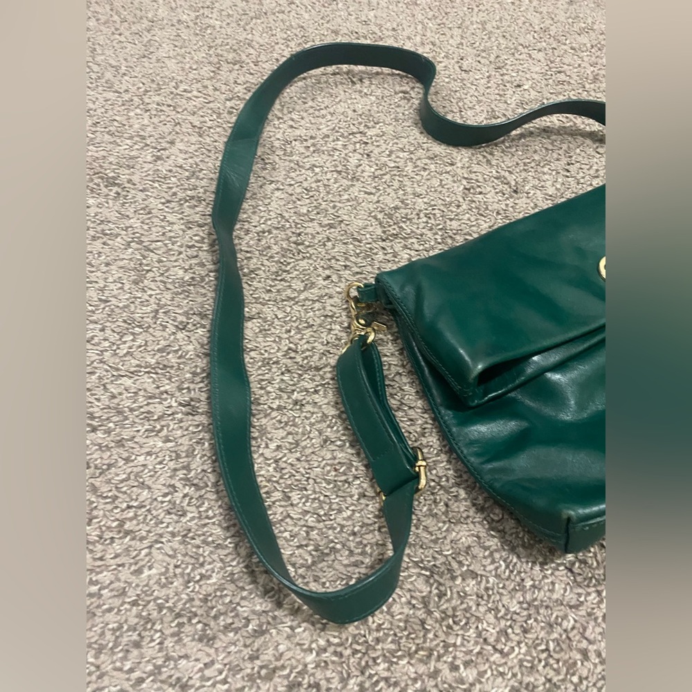 Tory Burch Dena Foldover Crossbody Strap Emerald Green Leather Purse Bag Summer - Picture 4 of 6